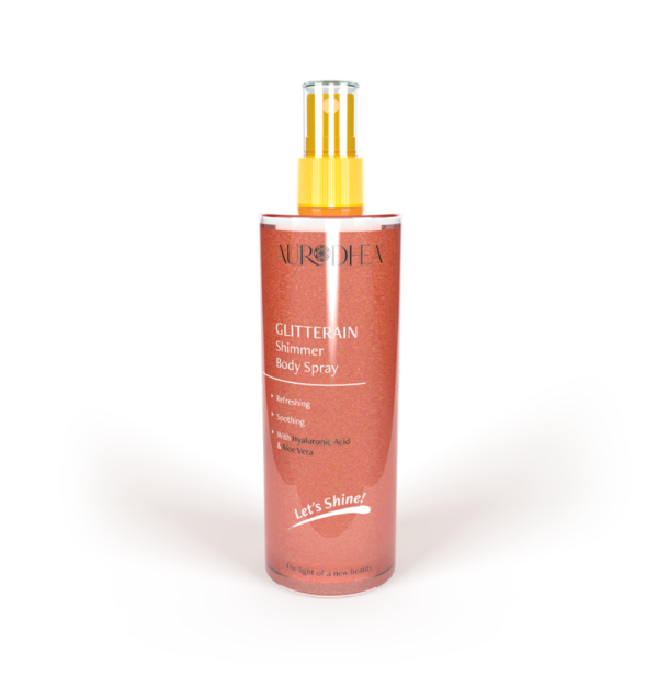 GLITTERAIN – Pink Shimmer Body Spray (mit Kokos-Duft) - 150 ml Angereichert mit Hyaluronsäure & Aloe Vera