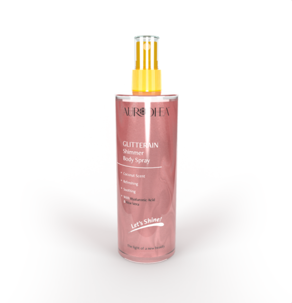 GLITTERAIN – Pink Shimmer Body Spray (mit Kokos-Duft) - 150 ml Angereichert mit Hyaluronsäure & Aloe Vera