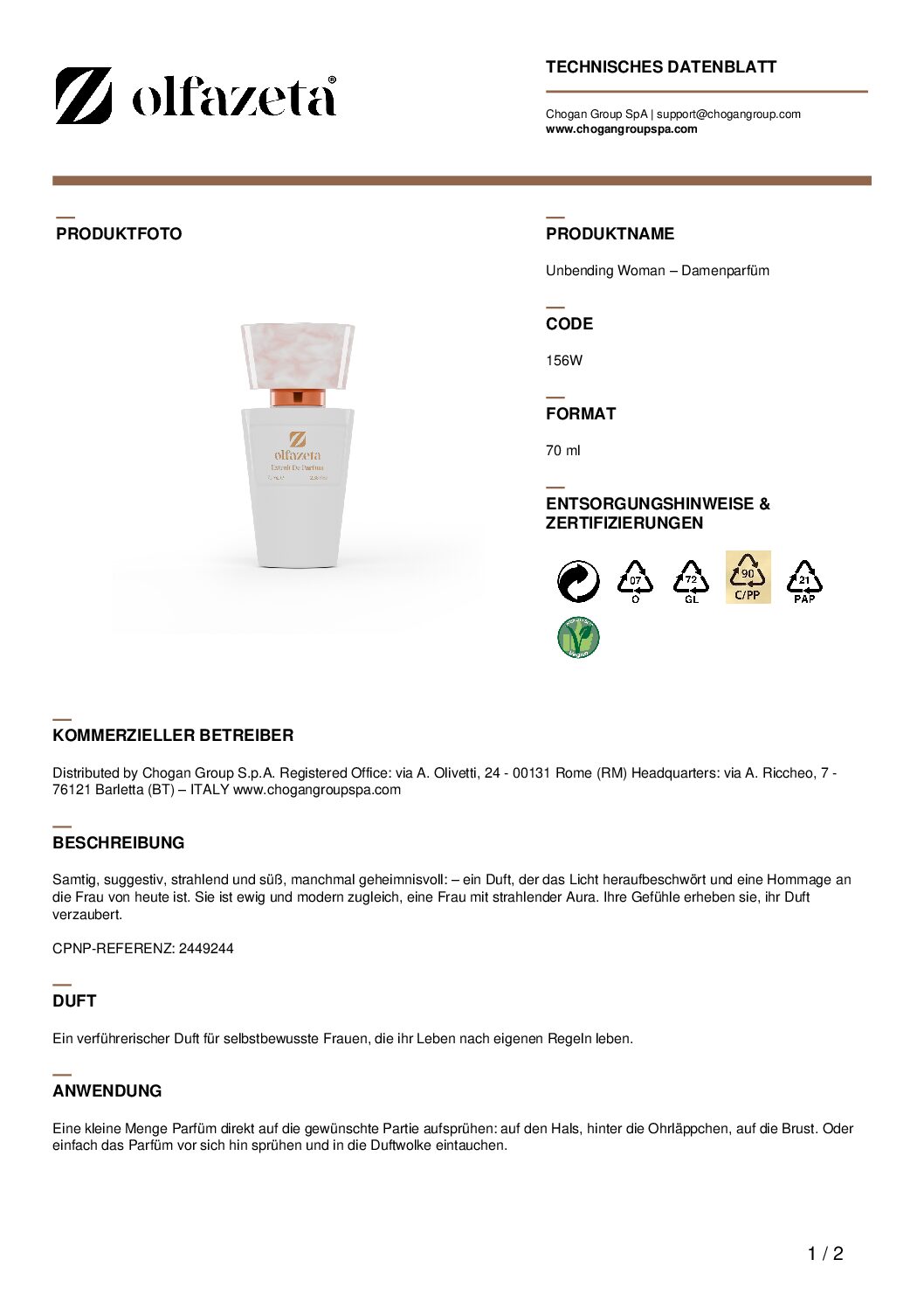 156W Unbending Woman – Damenparfüm 70 ml | Mit 30% Essenz – Bild 2